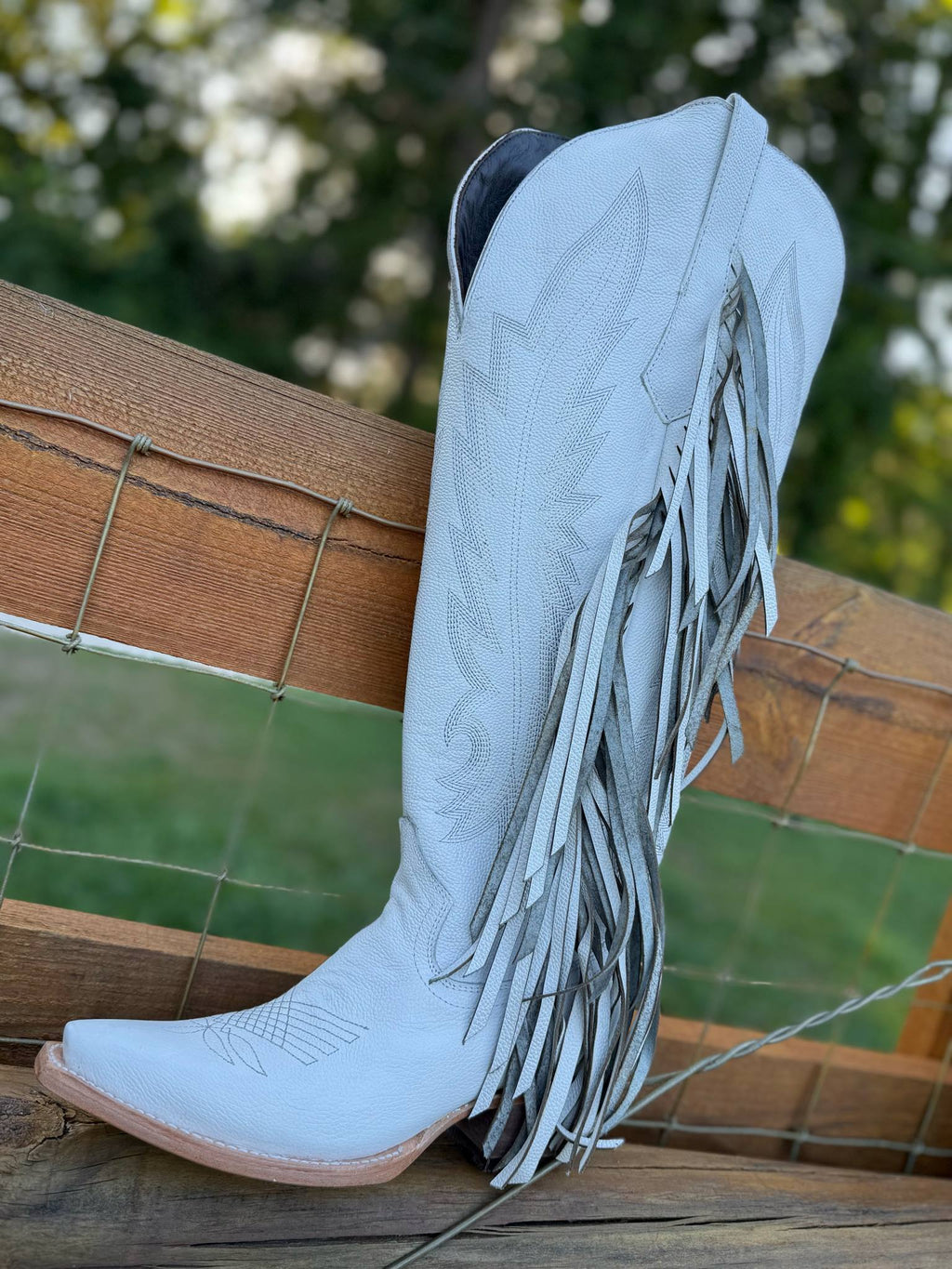 Tall Fringe Wide Calf Friendly Snip Toe Cowgirl Boot - White