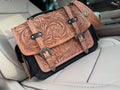 Laptop or overnight tooled leather -  tan with BLACK leather