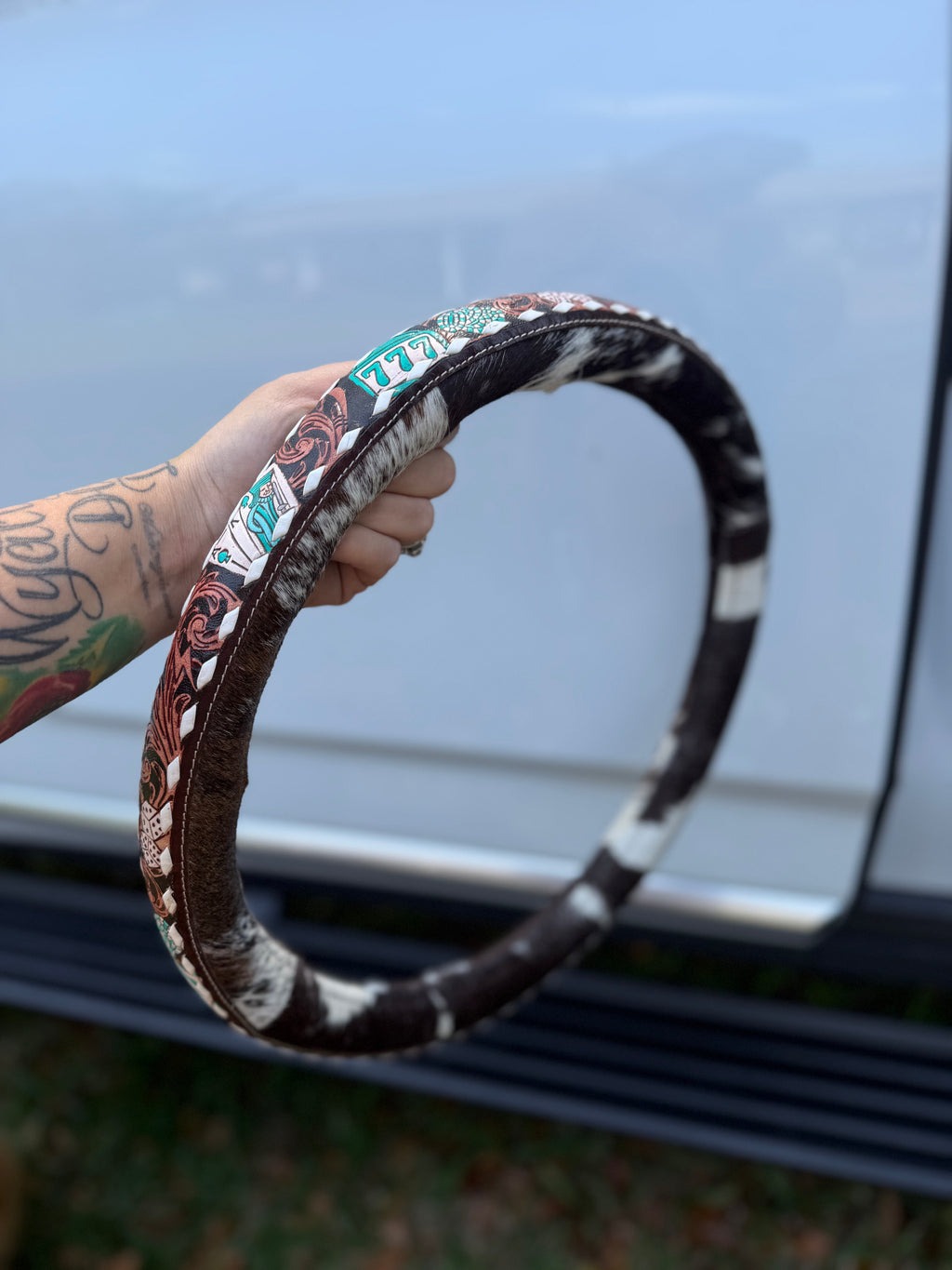 16 “ tooled leather cowhide steering wheel cover - read description before purchase