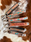 Pick your color tooled leather wristlet keychain
