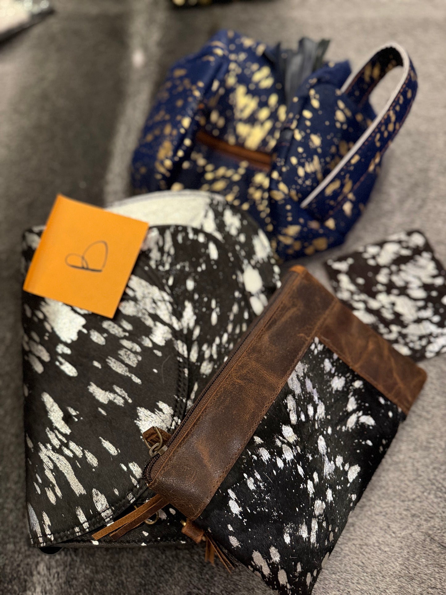 4 piece acid wash cowhide set