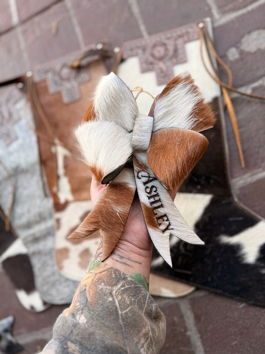 XL Large cowhide double bow ornament - free engraving