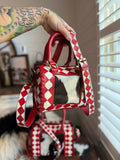 Red/white checker tooled leather / Cowhide -  speedy ( 2 sizes avail )