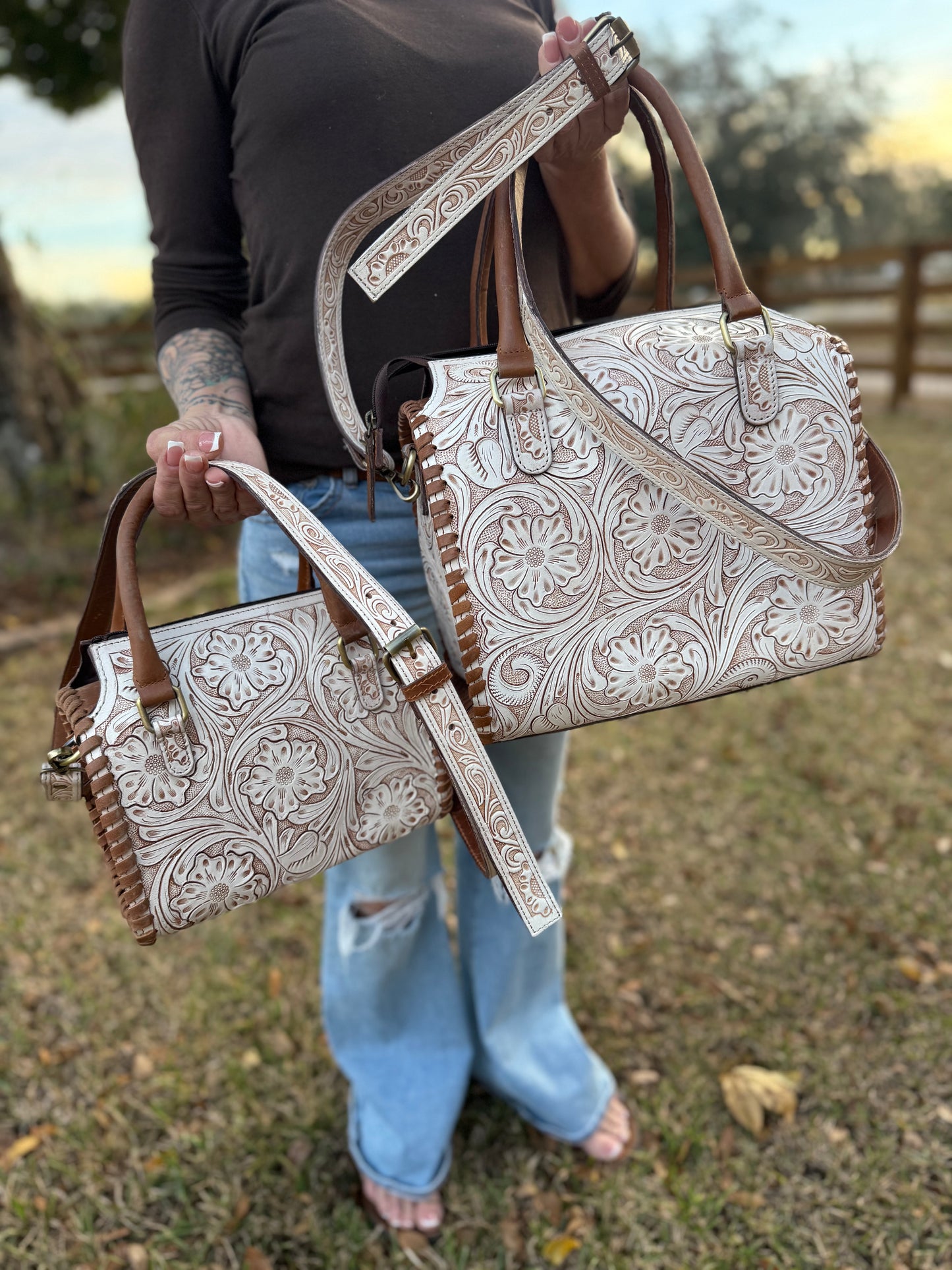White tooled leather speedy (L)