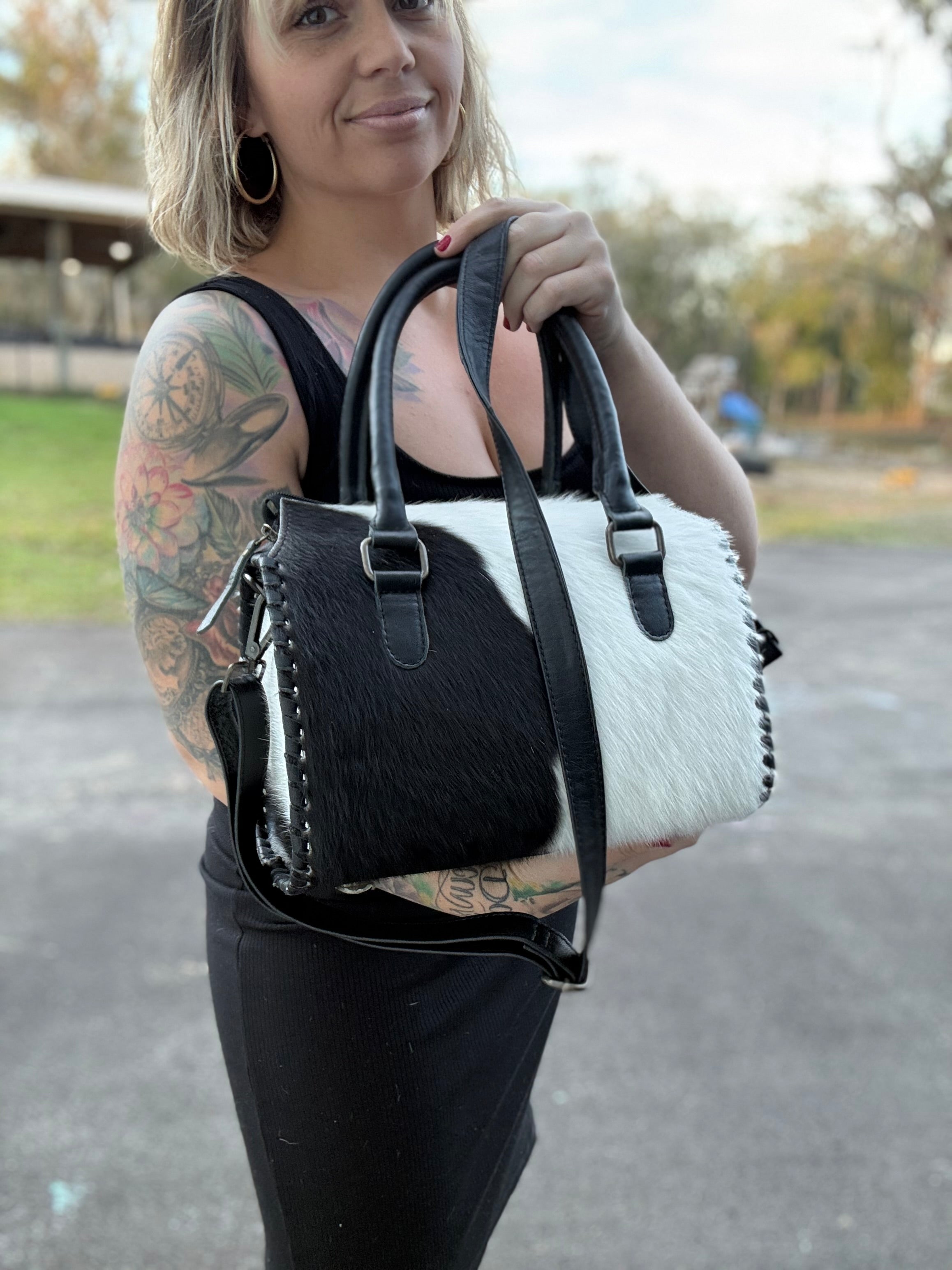 Black and white cowhide speedy (M)