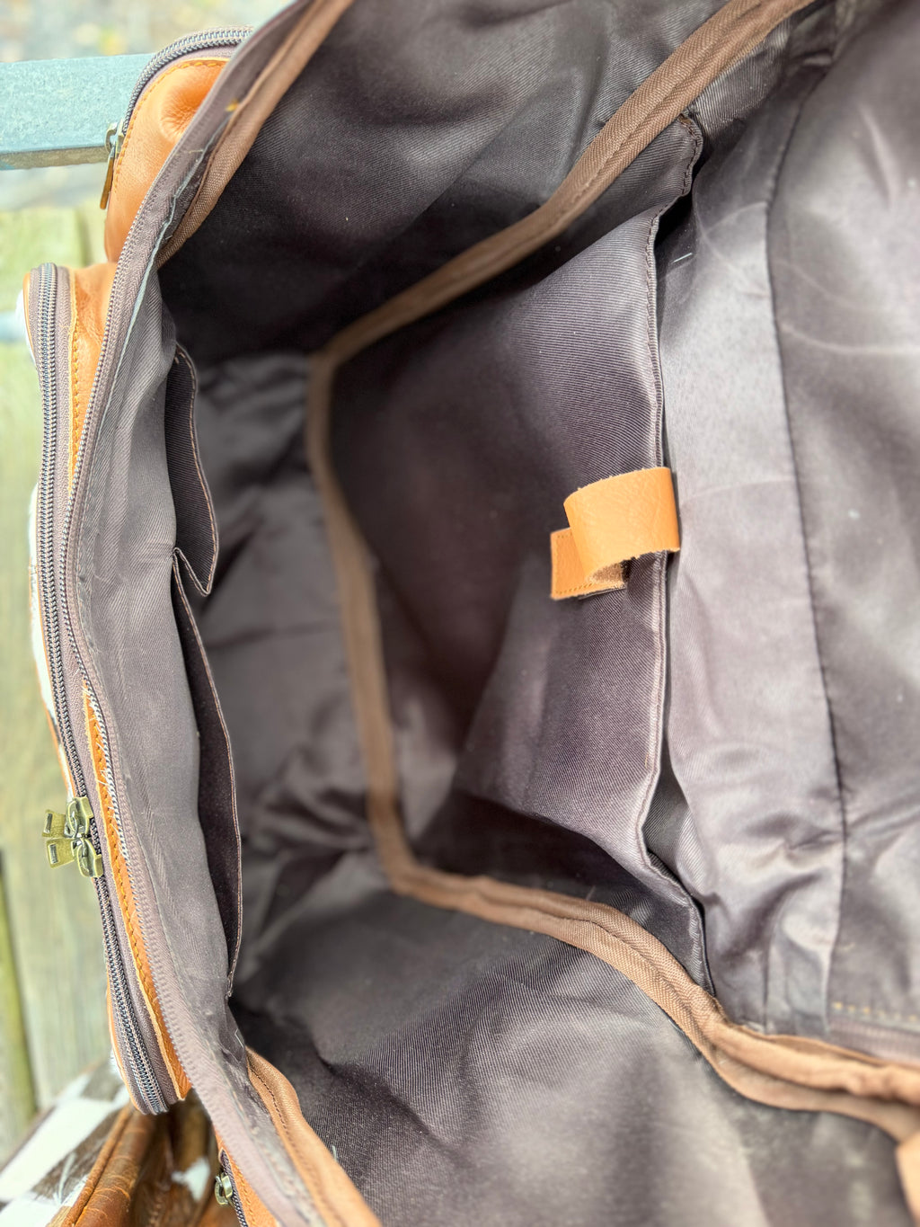 Patchwork cowhide bookbag