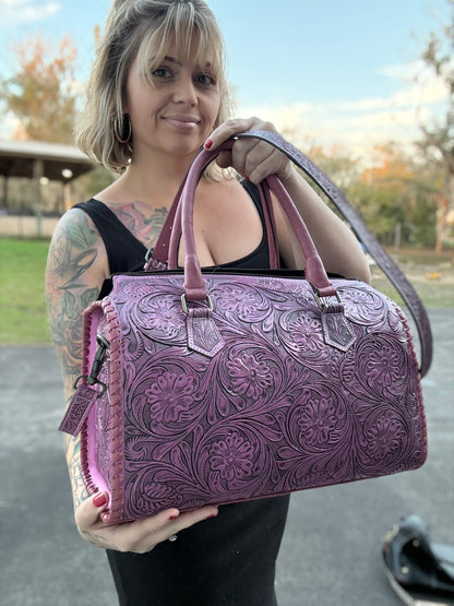 Pink - Large tooled leather duffle speedy