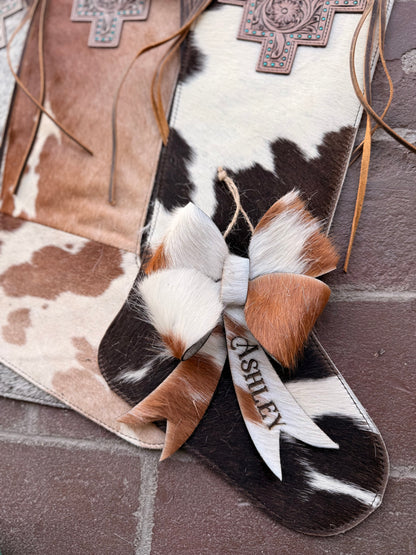 XL Large cowhide double bow ornament - free engraving