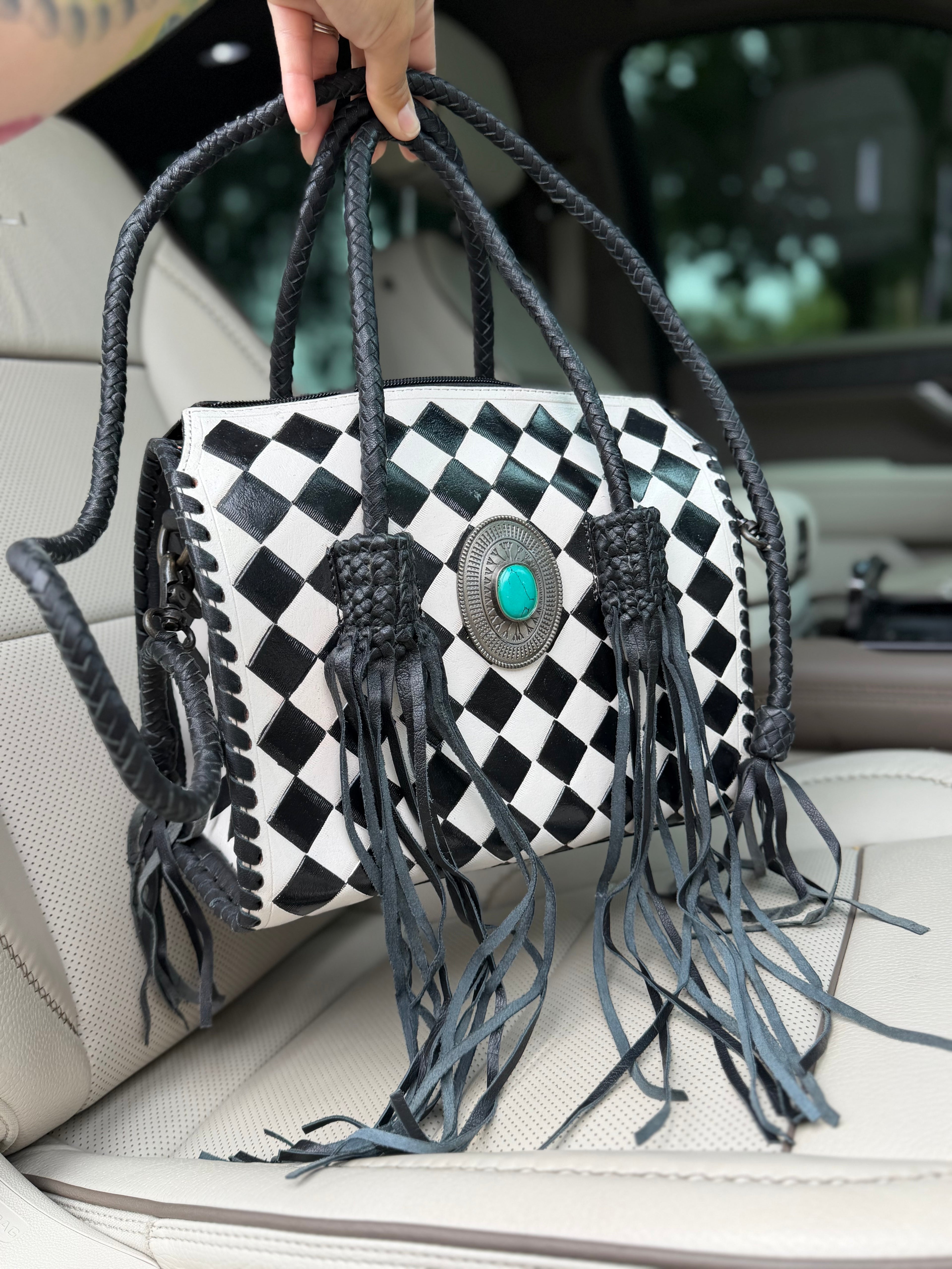 Checker fringe Med/large HAND-PAINTED ARGENTINA LEATHER SPEEDY (very high-quality) exclusive to the painted porches