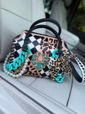 "Pretty Little Outlaw"  black/white checker and cheetah tooled leather speefy (M)-  by The Painted Porches