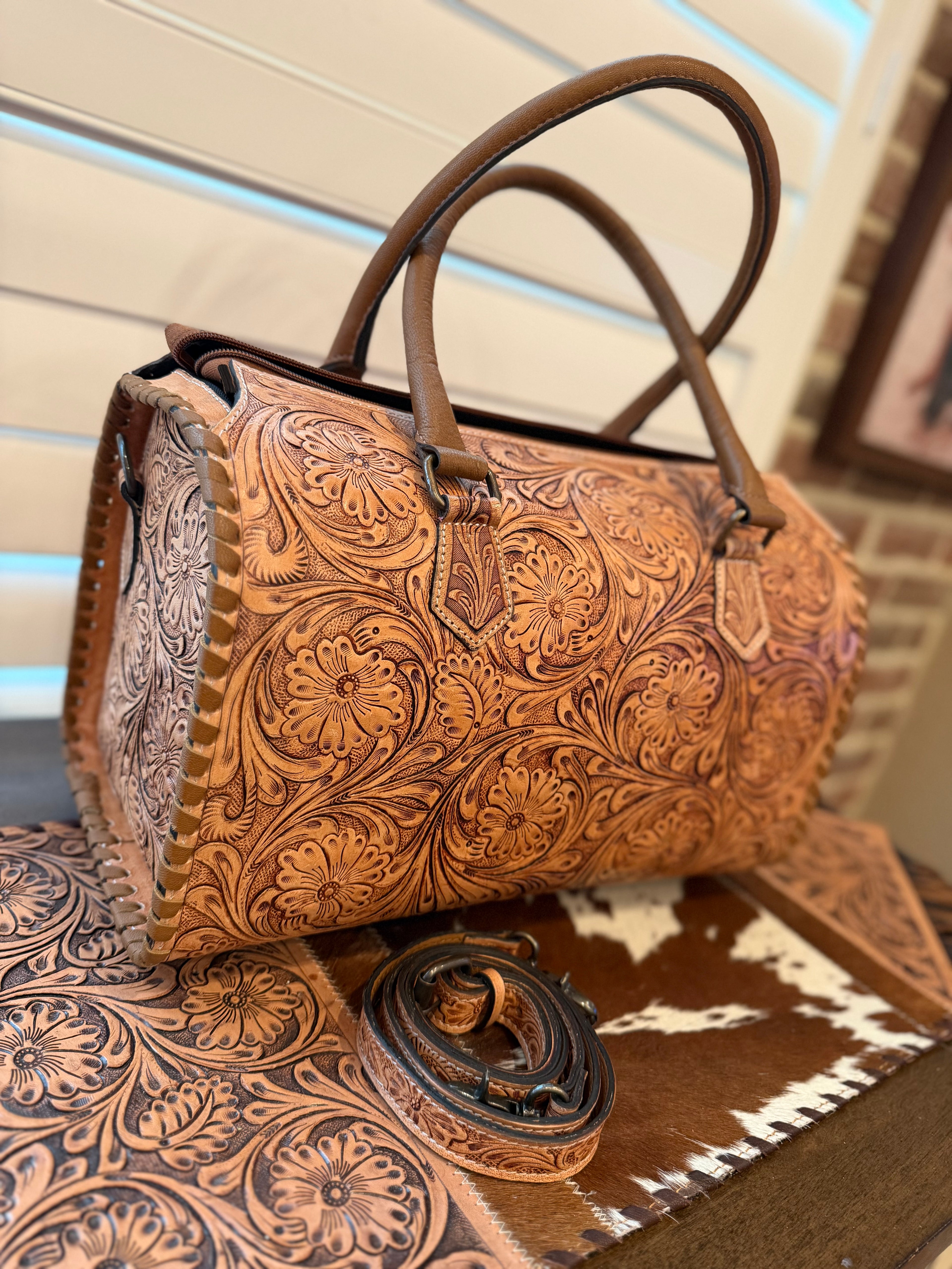 tooled leather speedy duffle (L)