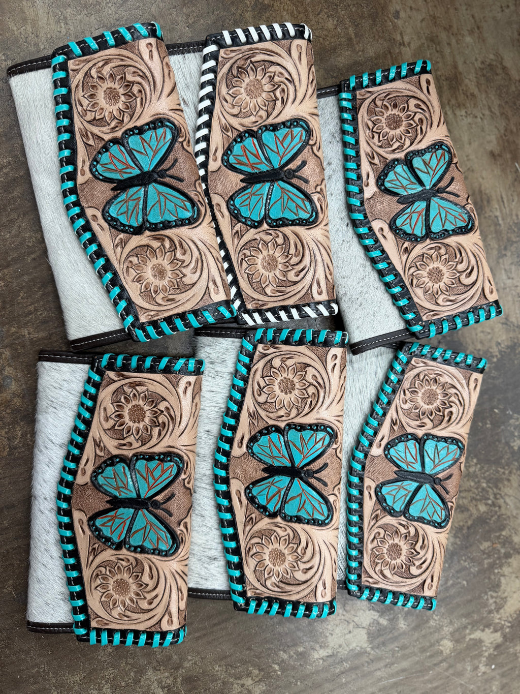 Turquoise butterfly leather wallet