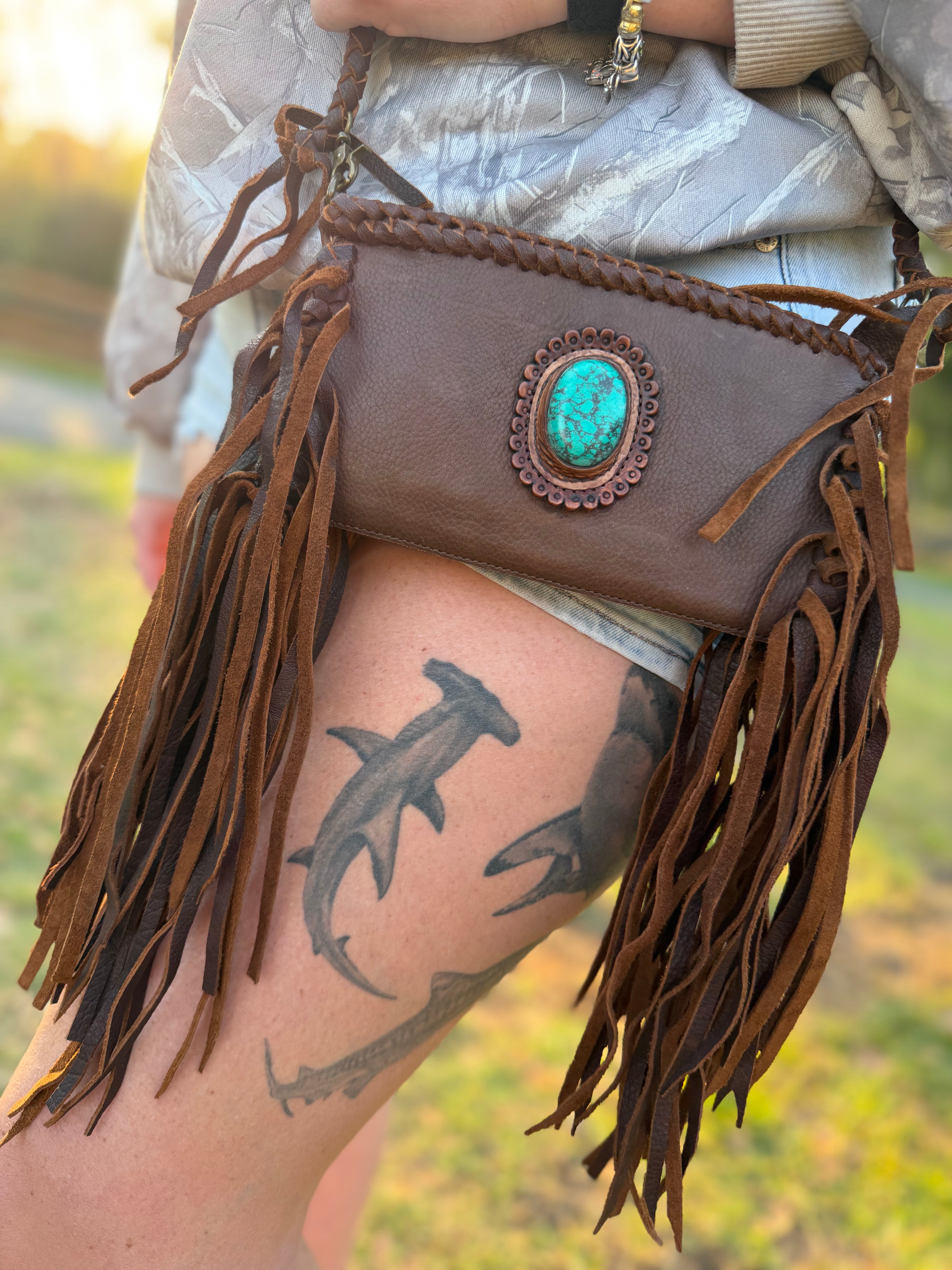 Small brown Crossbody purse with fringe