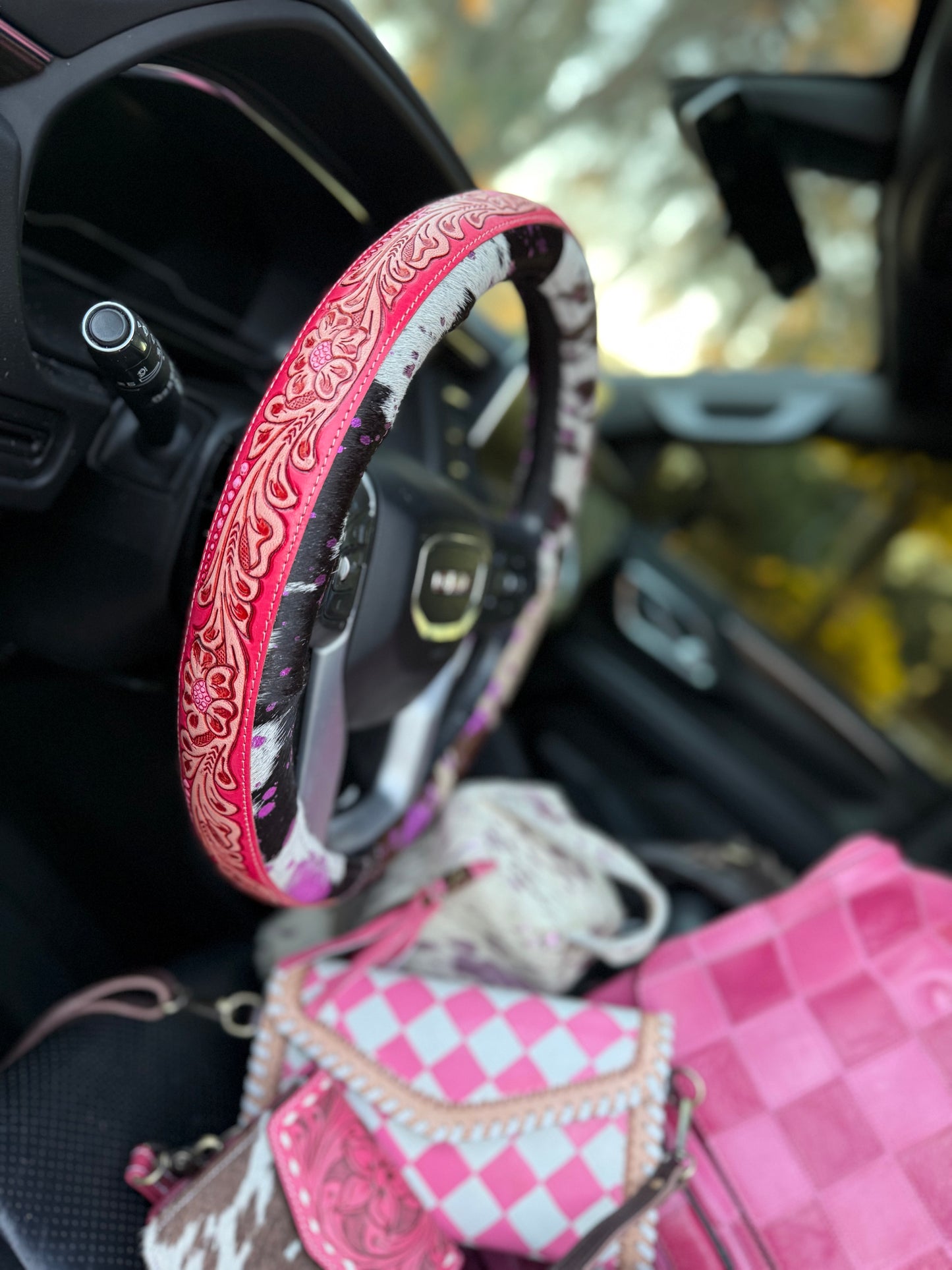 15.5 “ tooled leather cowhide steering wheel cover read description before purchase