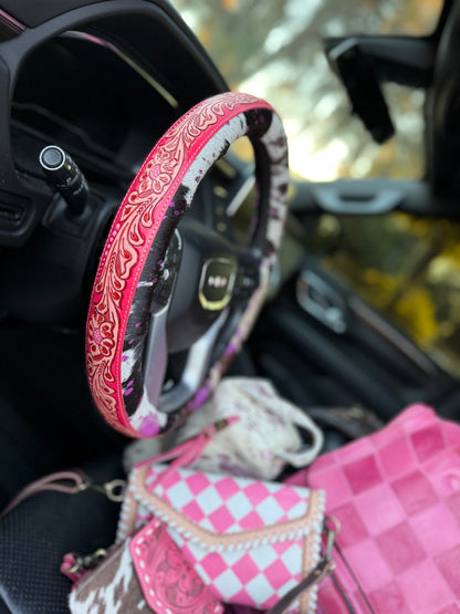 15.5 “ tooled leather cowhide steering wheel cover read description before purchase