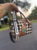 "Pretty Little Outlaw"  PLAIN black/white checker and cheetah tooled leather speedy (M)-  by The Painted Porches