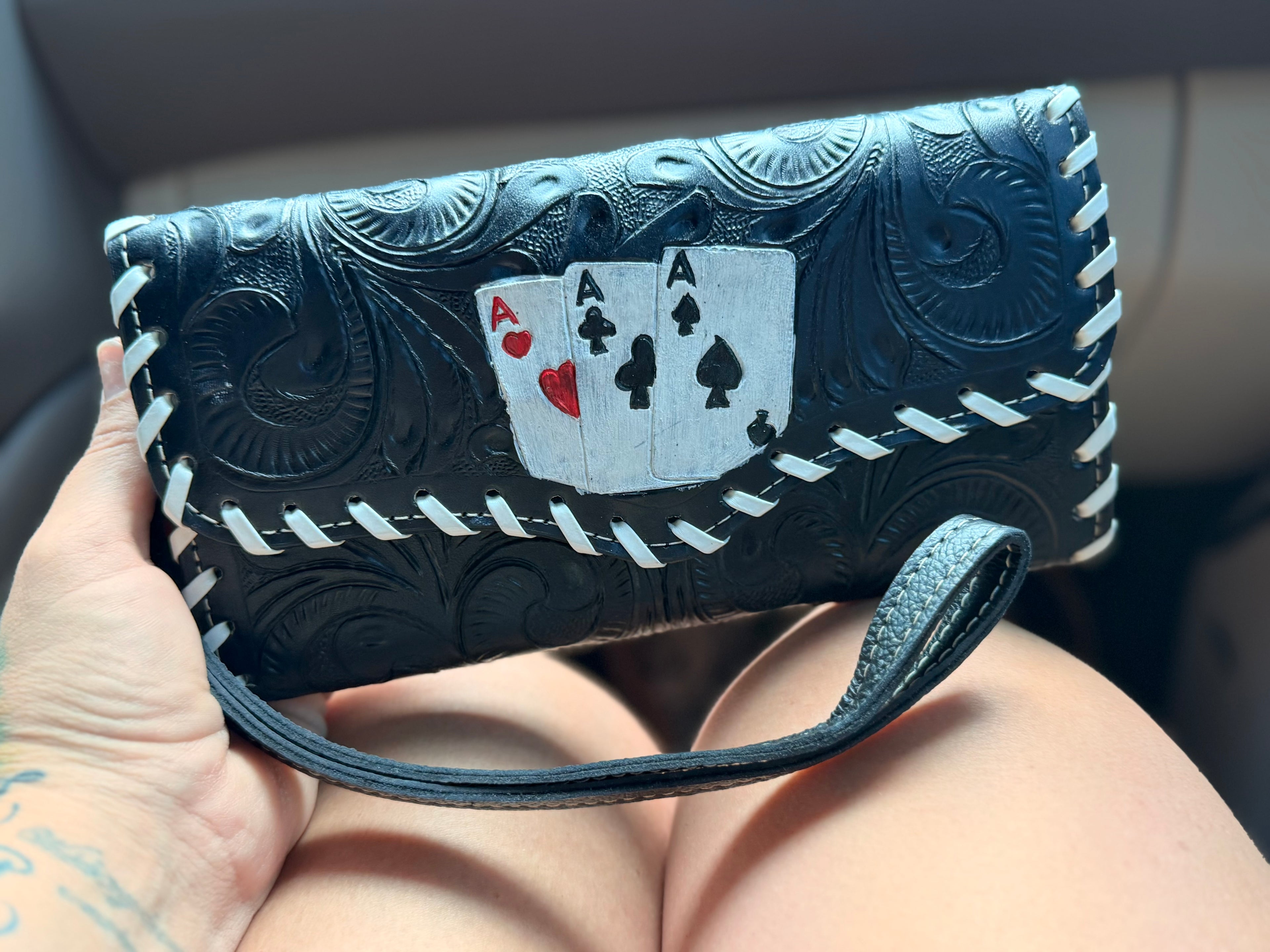 Tooled leather black wallet