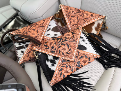 Tooled leather/ cowhide envelope purse