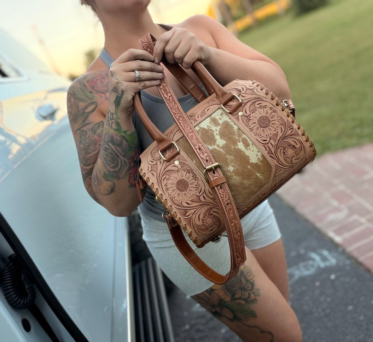 Cowhide - tooled leather speedy (M)