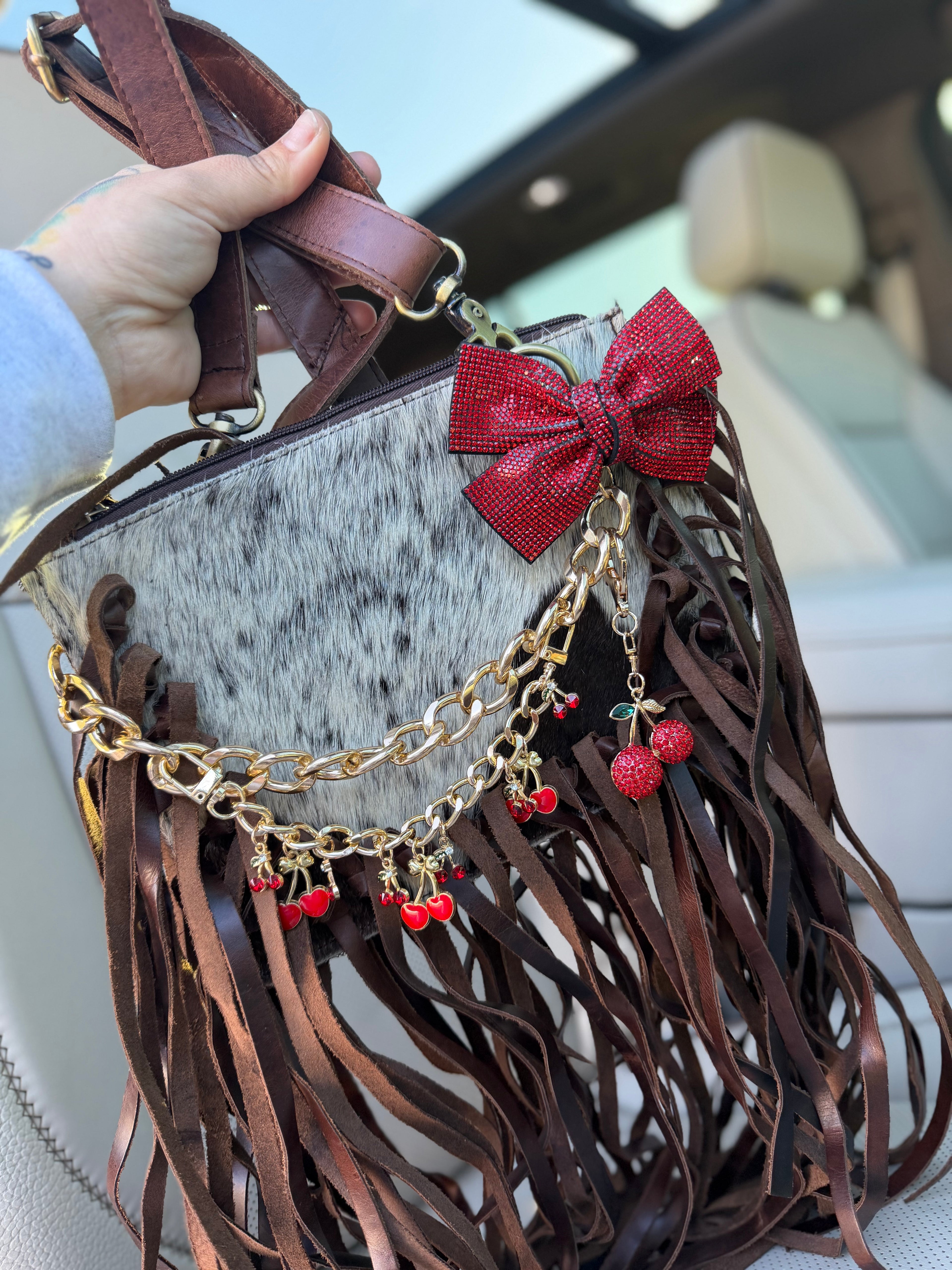 “Fringed Cherry” crossbody
