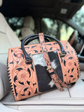 Cowhide tooled leather speedy duffle (L)