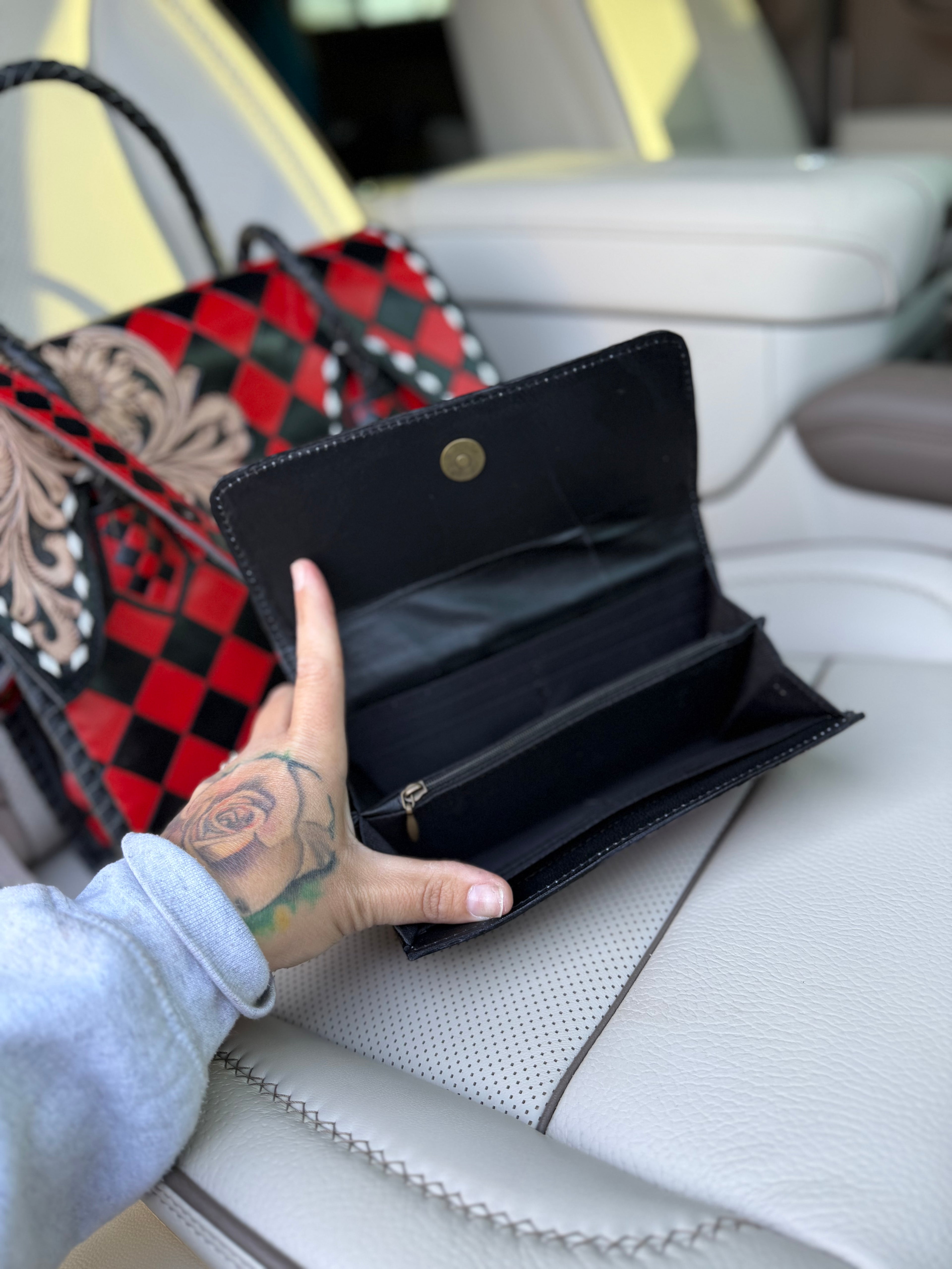 “Red Vixen” - black/red checker tote