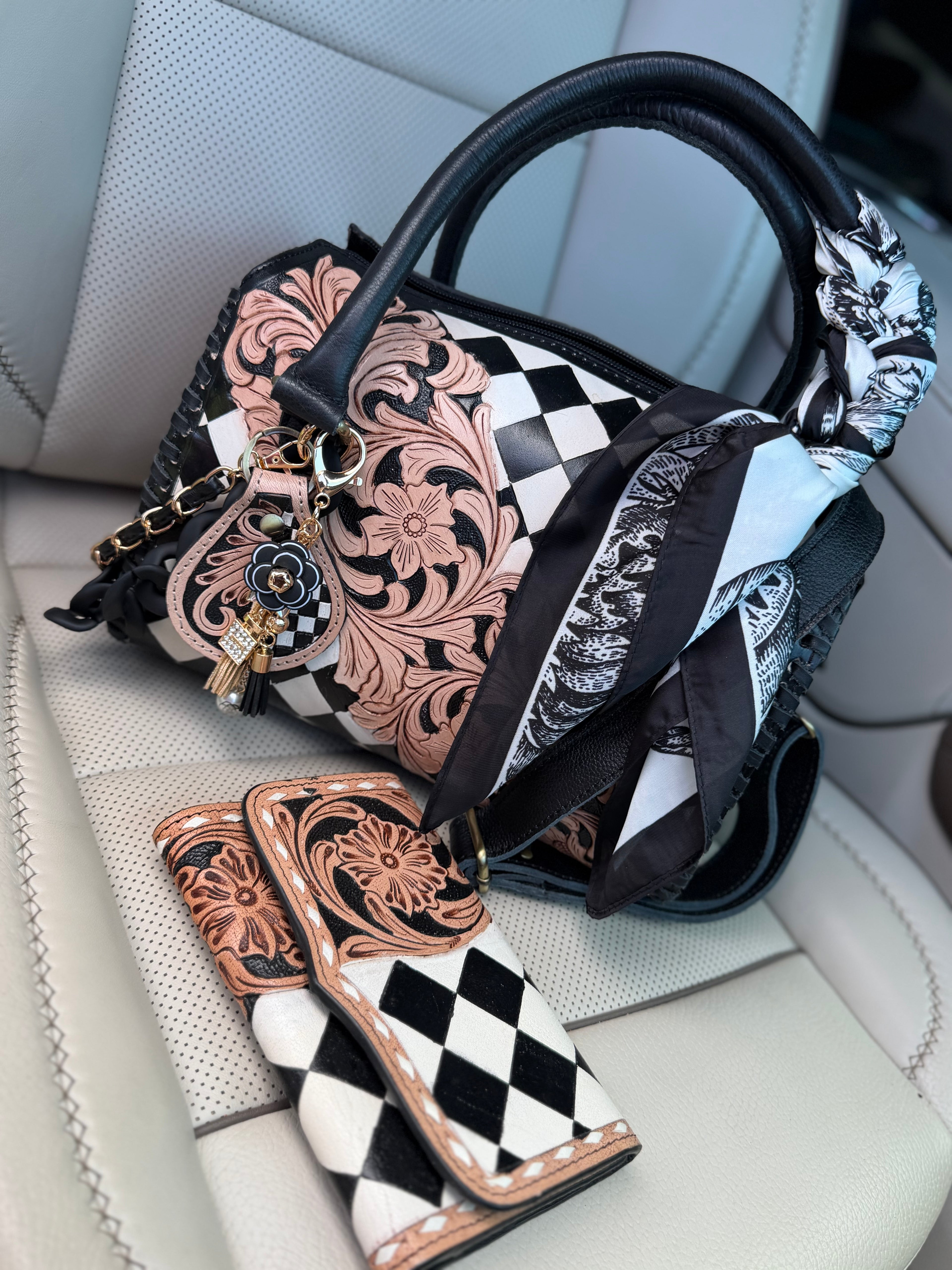 Classy checks set tooled leather speedy (M) with wallet