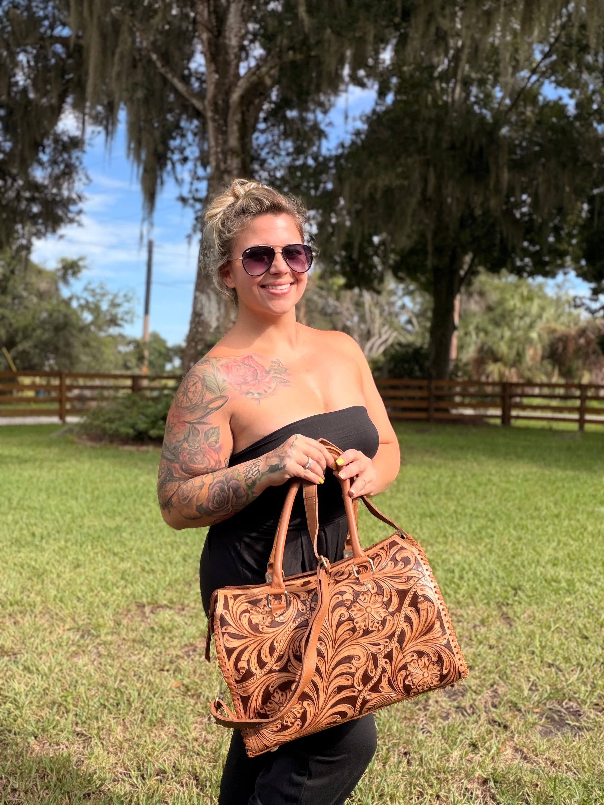 tooled leather speedy duffle (L)