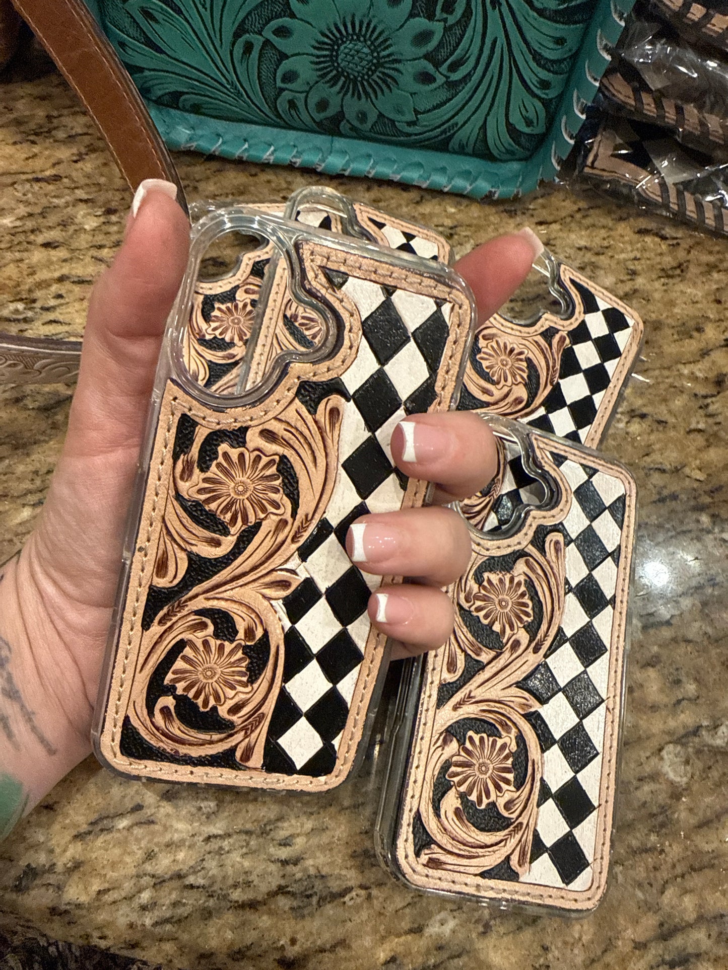 iPhone 16  phone case tooled leather