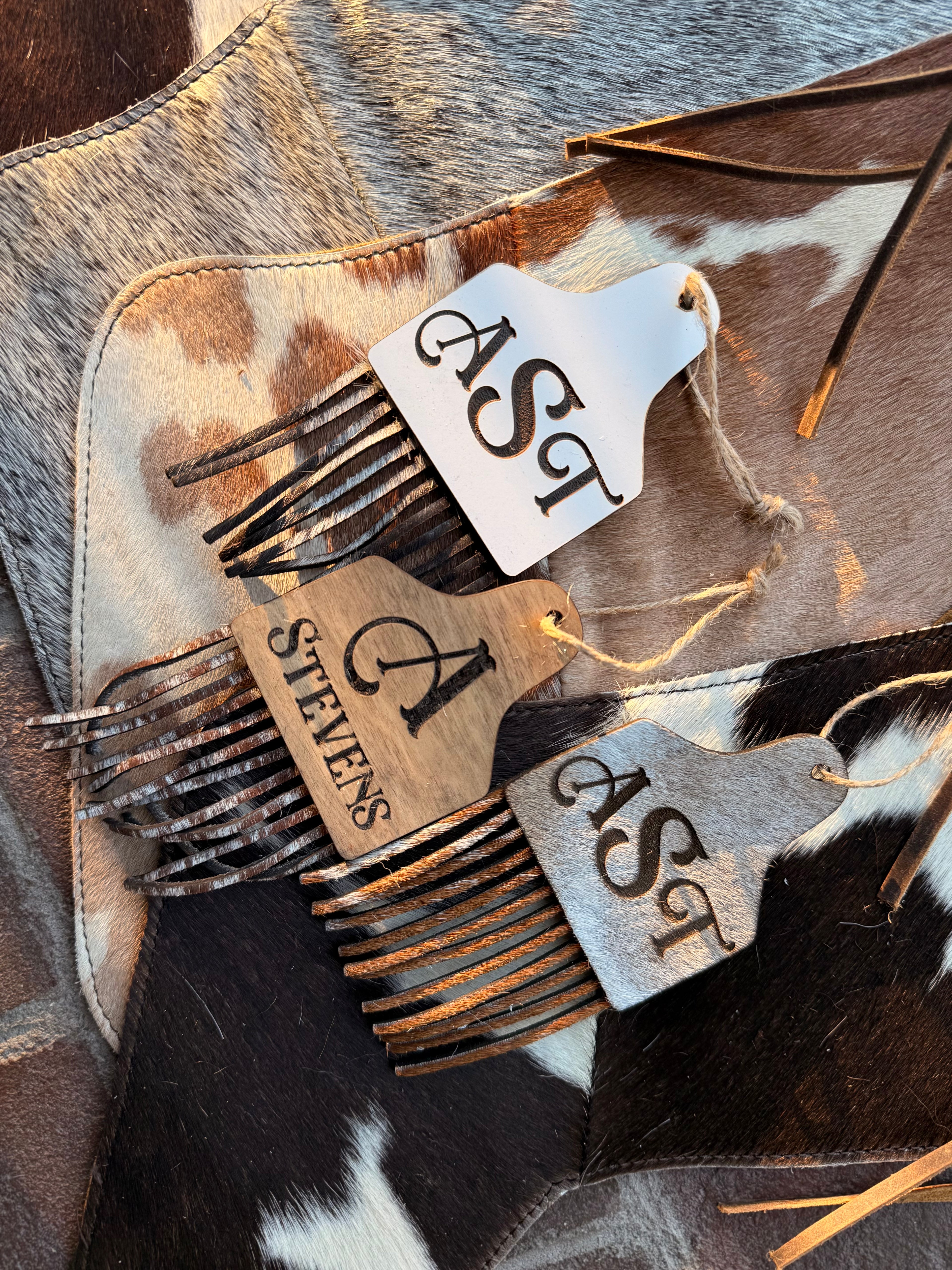 cowhide personalized ornaments with fringe