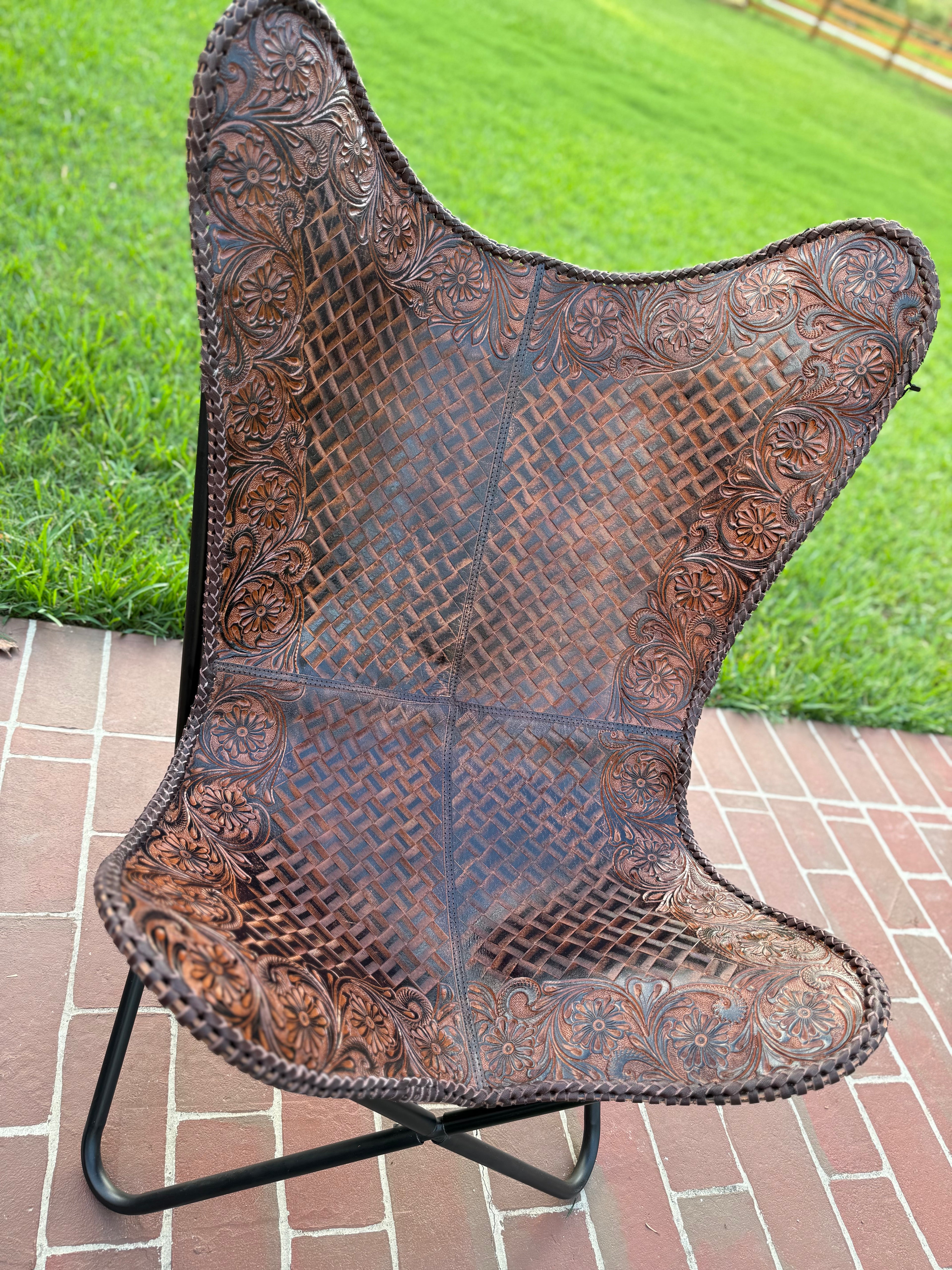 tooled leather brown chair
