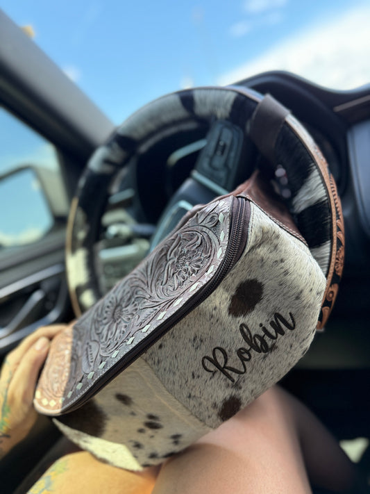 Tooled bum bag free engraving