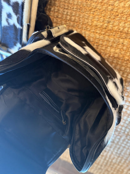 Tooled leather bookbag black leather