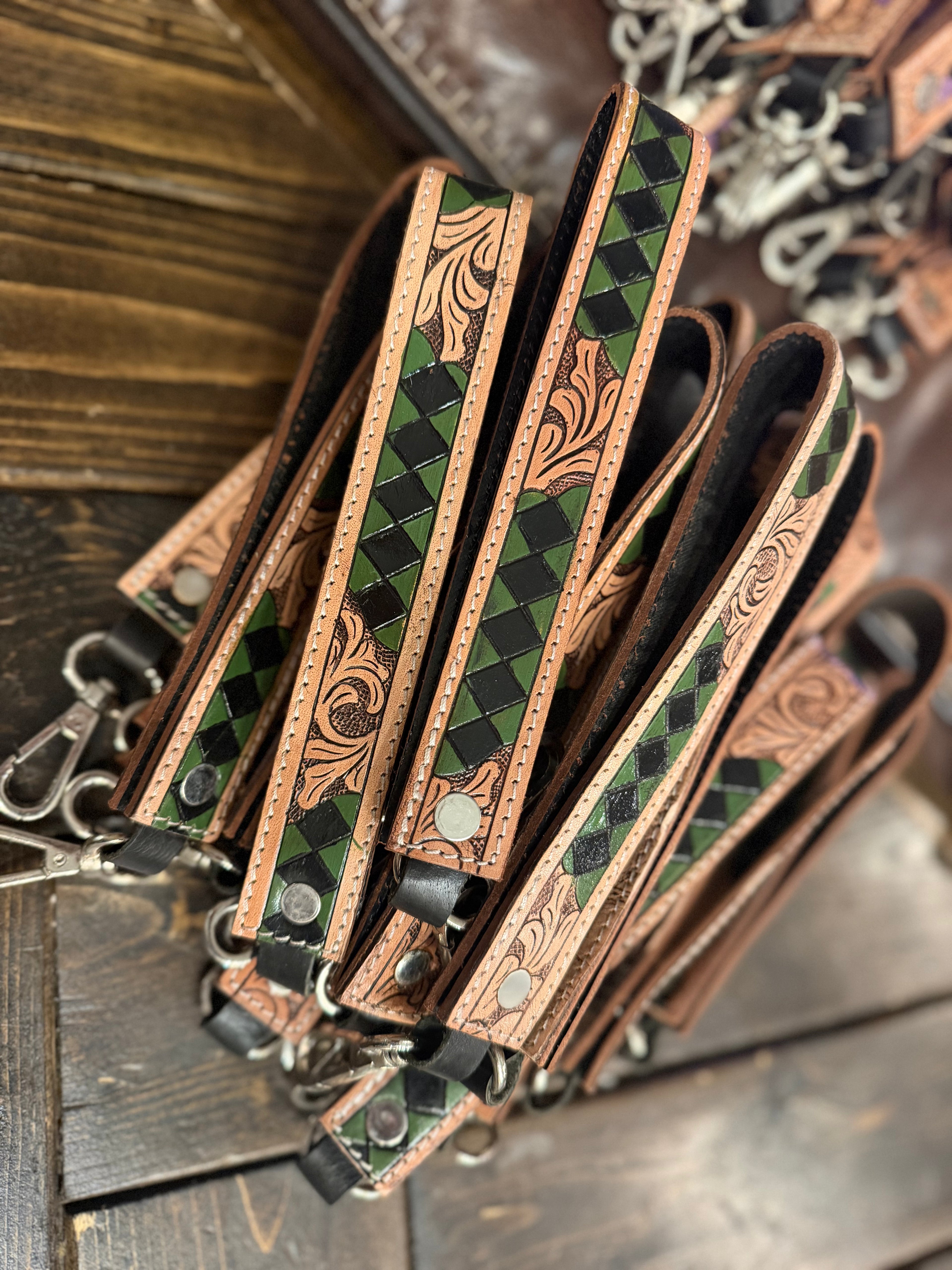 Large keychain tooled wristlet 9”