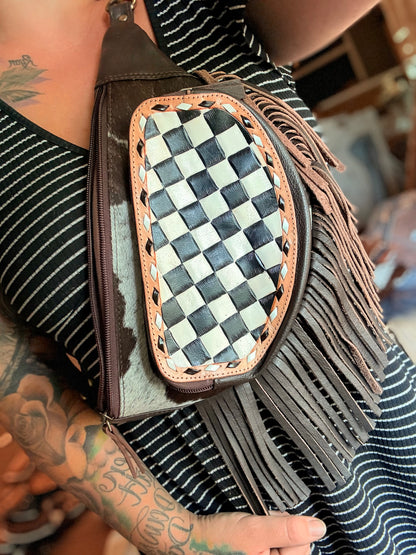 Checker print bum bag