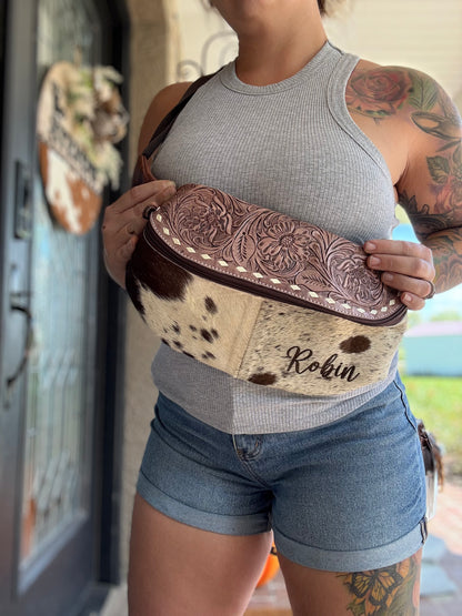 Tooled bum bag free engraving