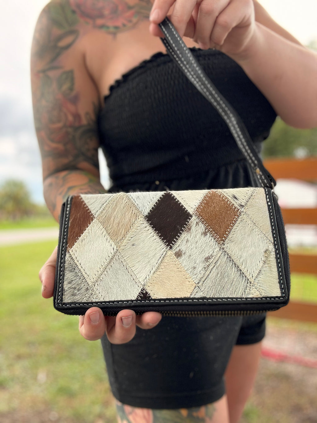Patchwork cowhide wallet