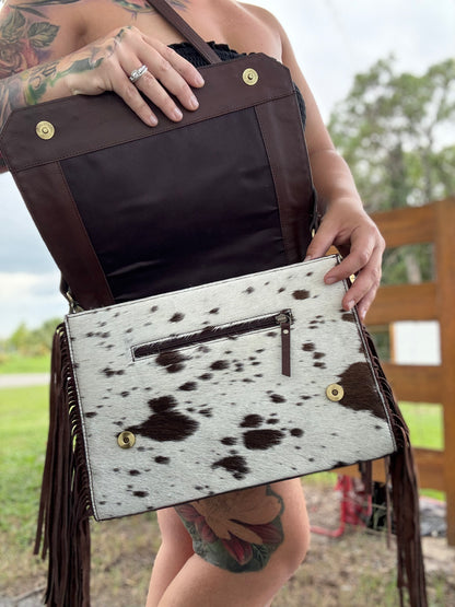 Tooled leather and cowhide purse