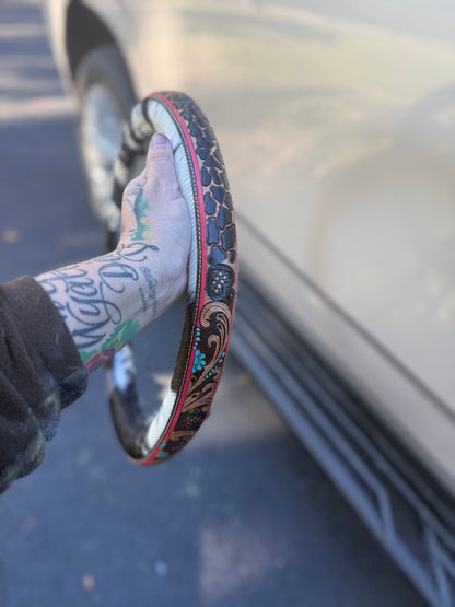 15.5 “ tooled leather cowhide steering wheel cover read description before purchase