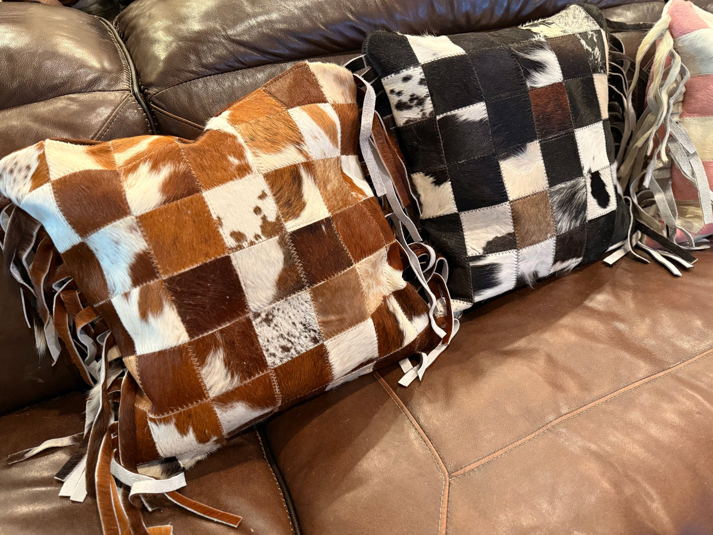 1 Fringe cowhide pillow case 18.5”