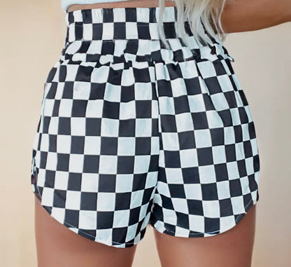 High waisted checker shorts looser fitting