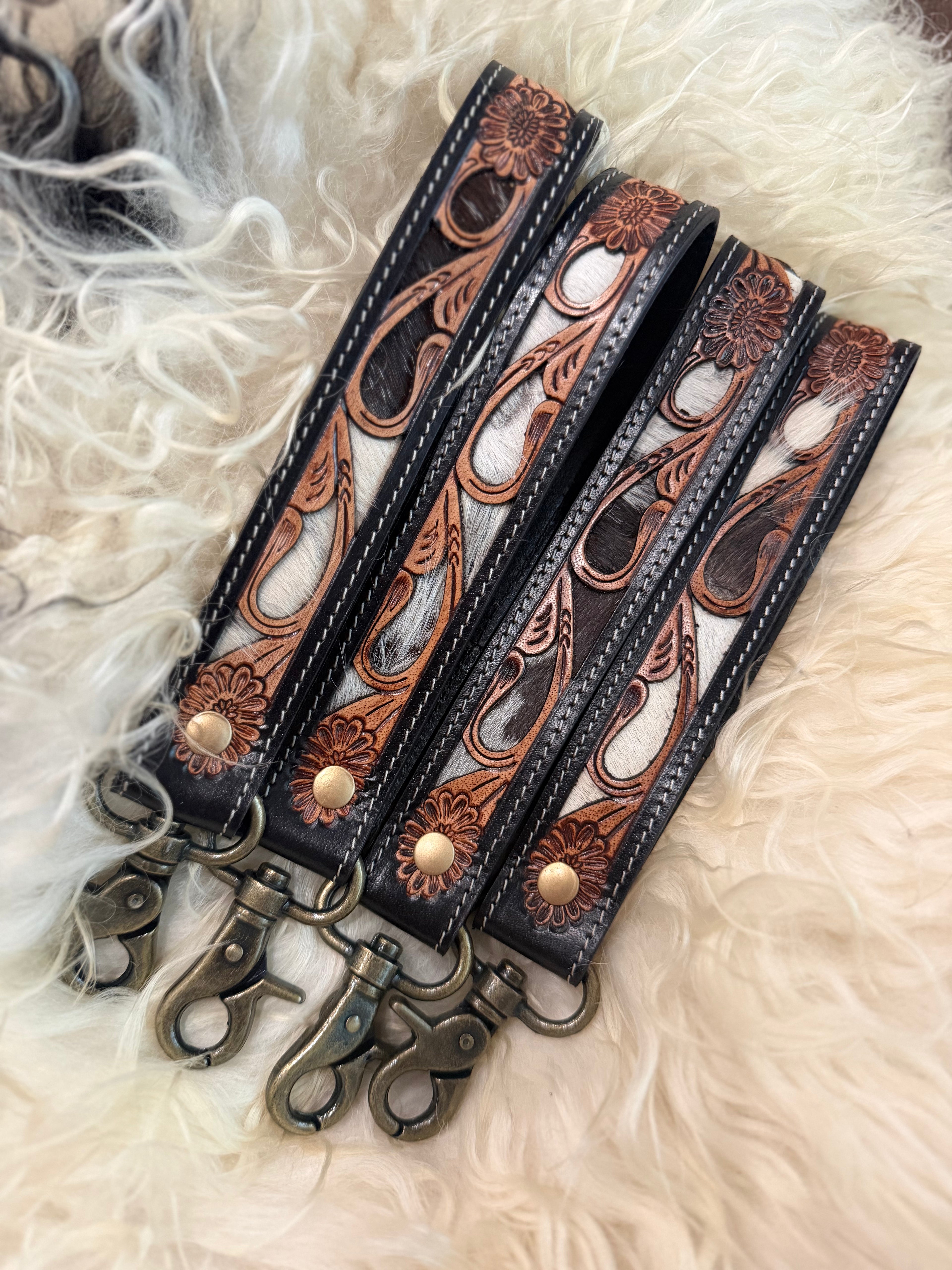 Tooled leather 7.5” wristlet