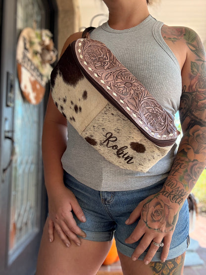 Tooled bum bag free engraving