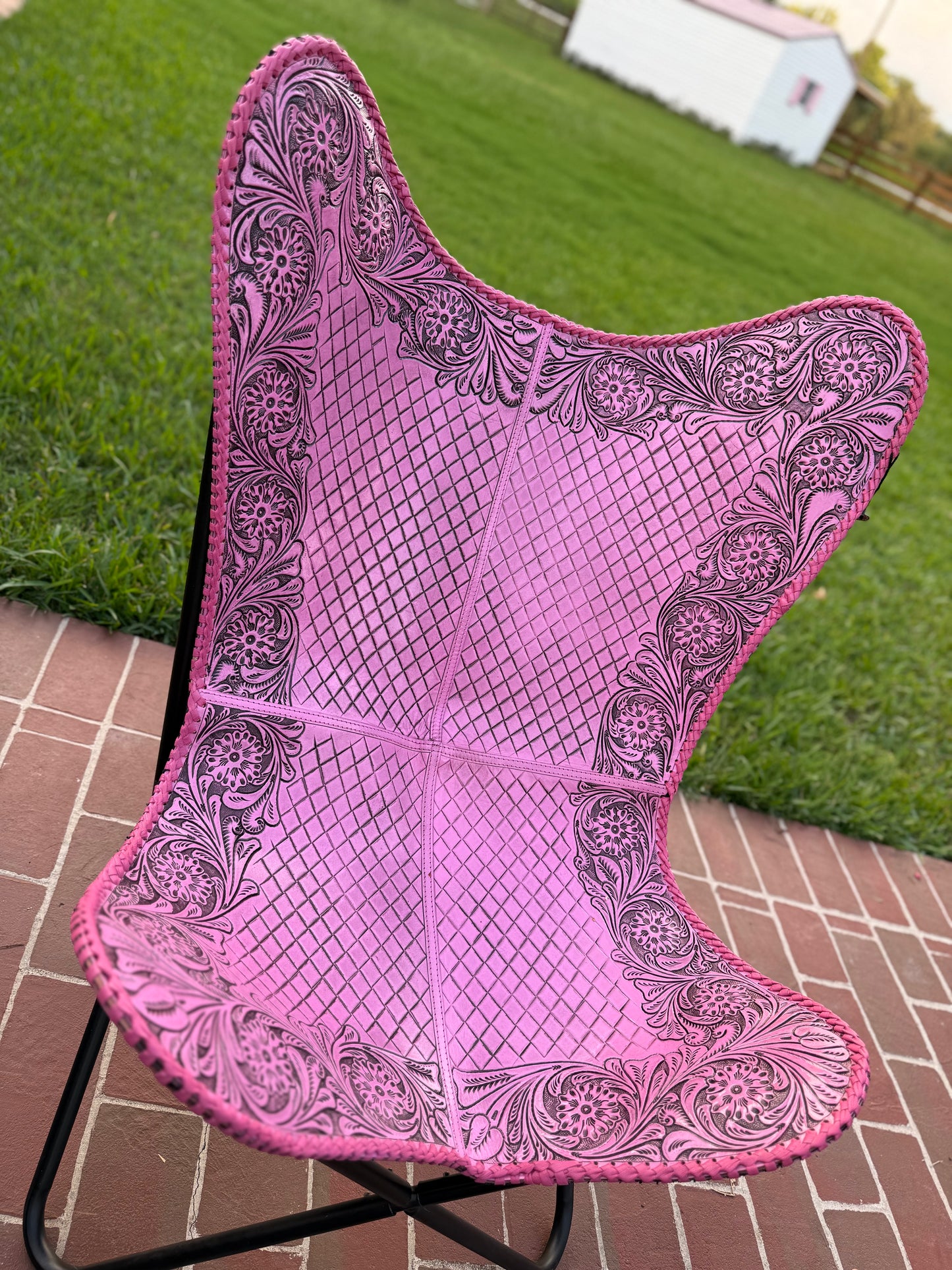 Tooled leather pink chair