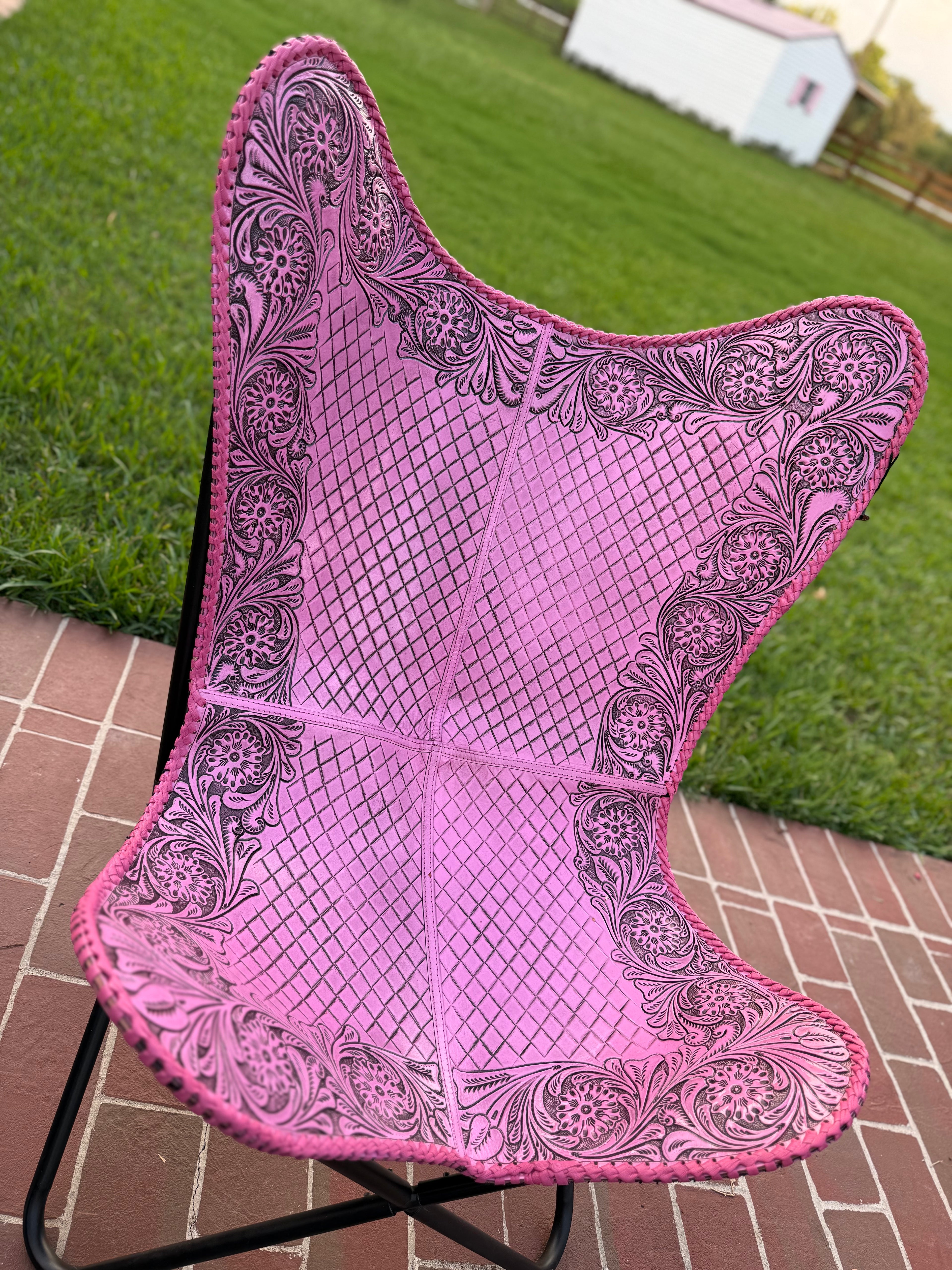 Tooled leather pink chair