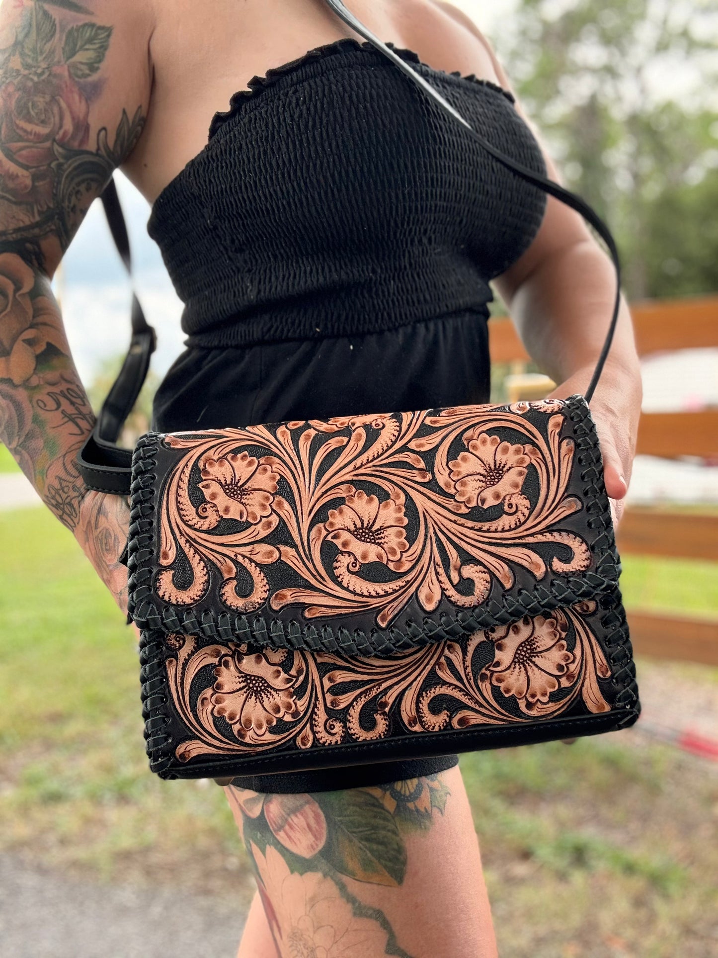 Tooled leather purse