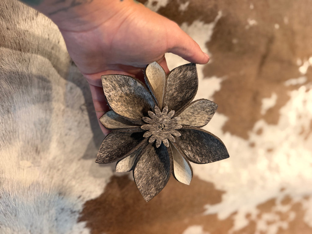 XL  flower 6” cowhide layered flower design ornament