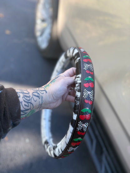 15.5 “ tooled leather cowhide steering wheel cover read description before purchase