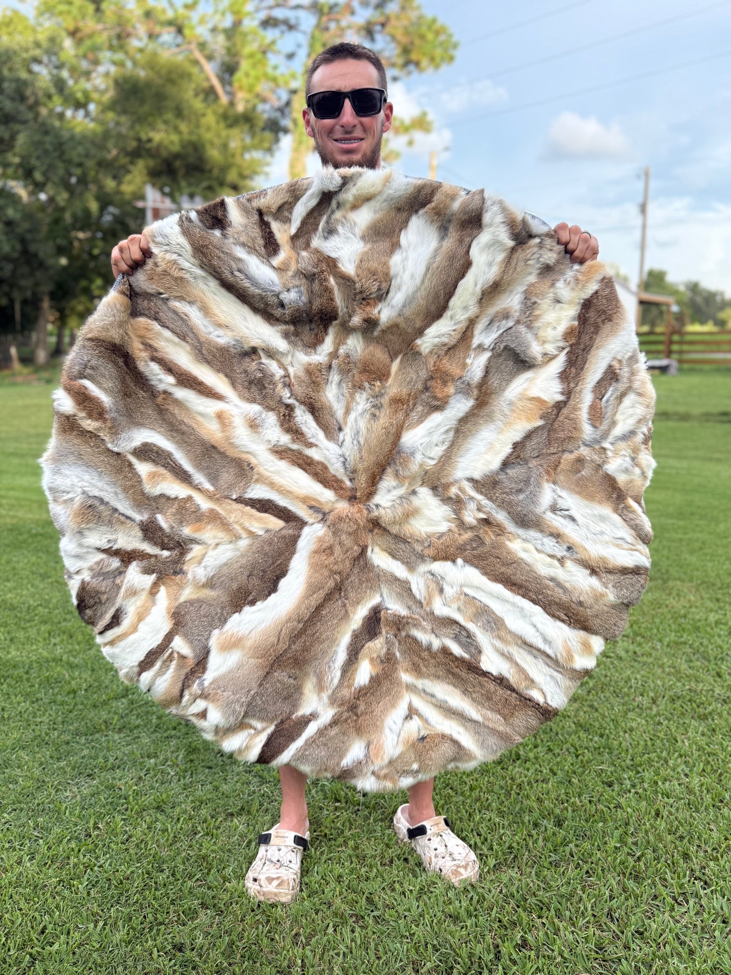 48" tan/brown rabbit hide rug