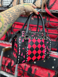 Hot pink/black checker tooled leather speedy (M)